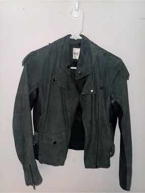 Reiss Suede Jacket in Slate Green with Black Lining